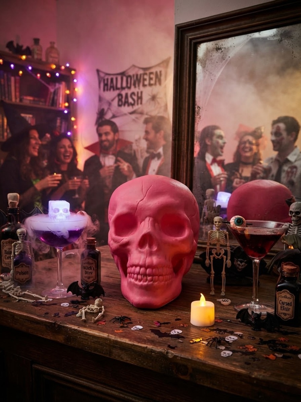 Pink Halloween Skull Decor